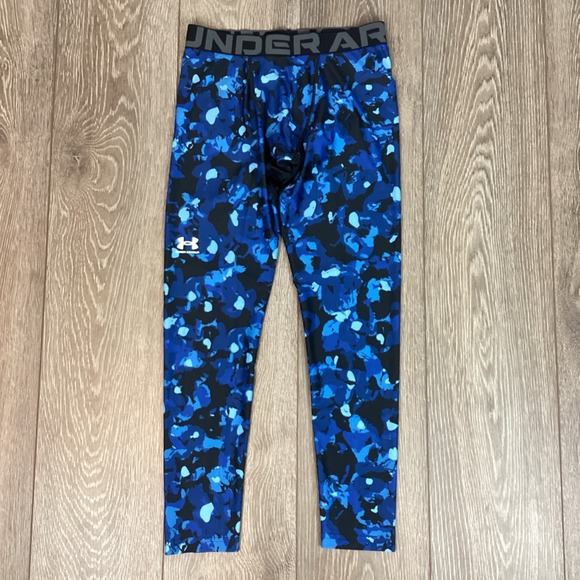 Under Armour Youth Heatgear camo Blue Compression Leggings Base Layer L NEW - Picture 2 of 7